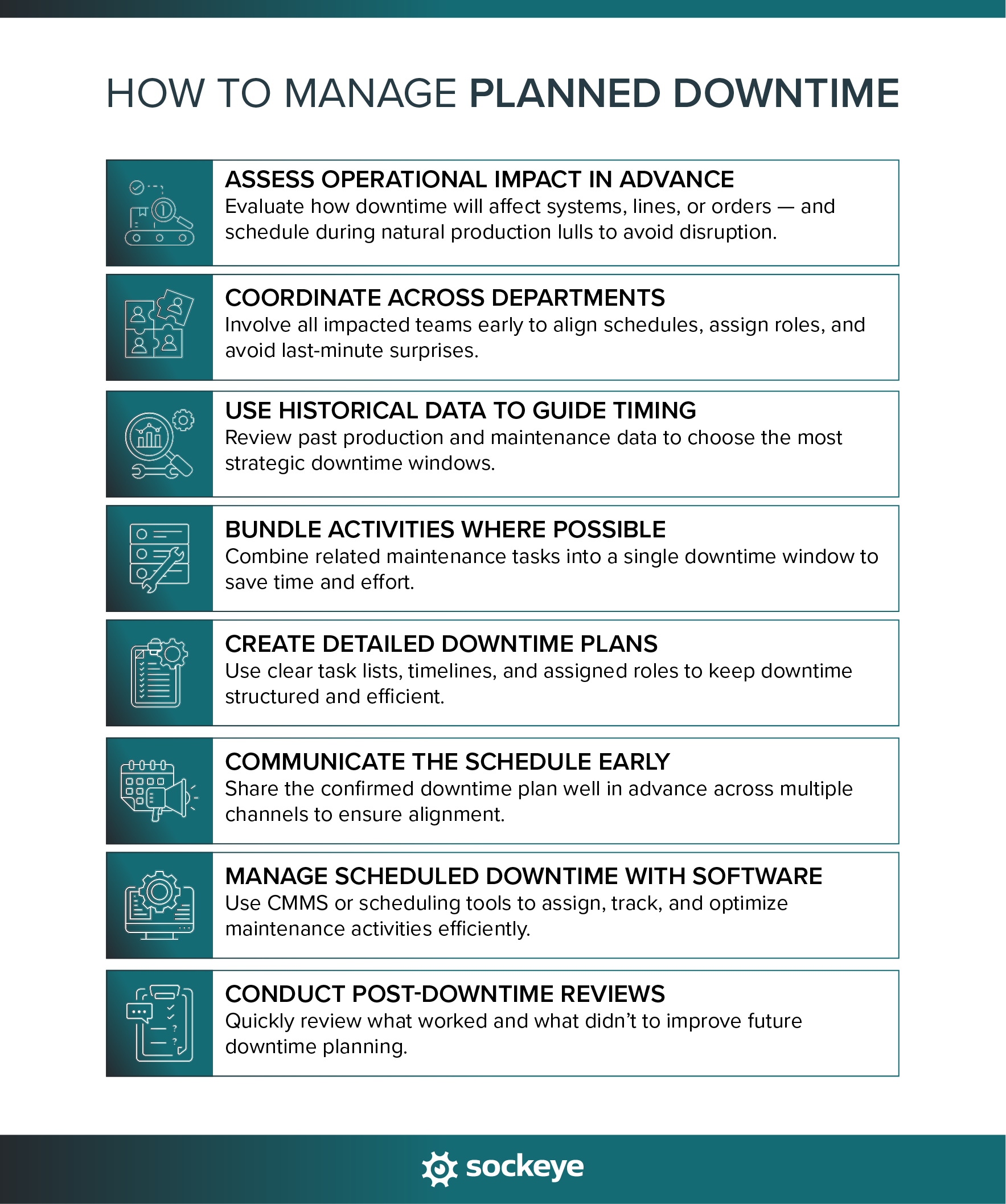 A list of tips and strategies for effectively managing planned downtime in manufacturing.