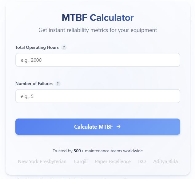 Sockeye's MTBF calculator screenshot.