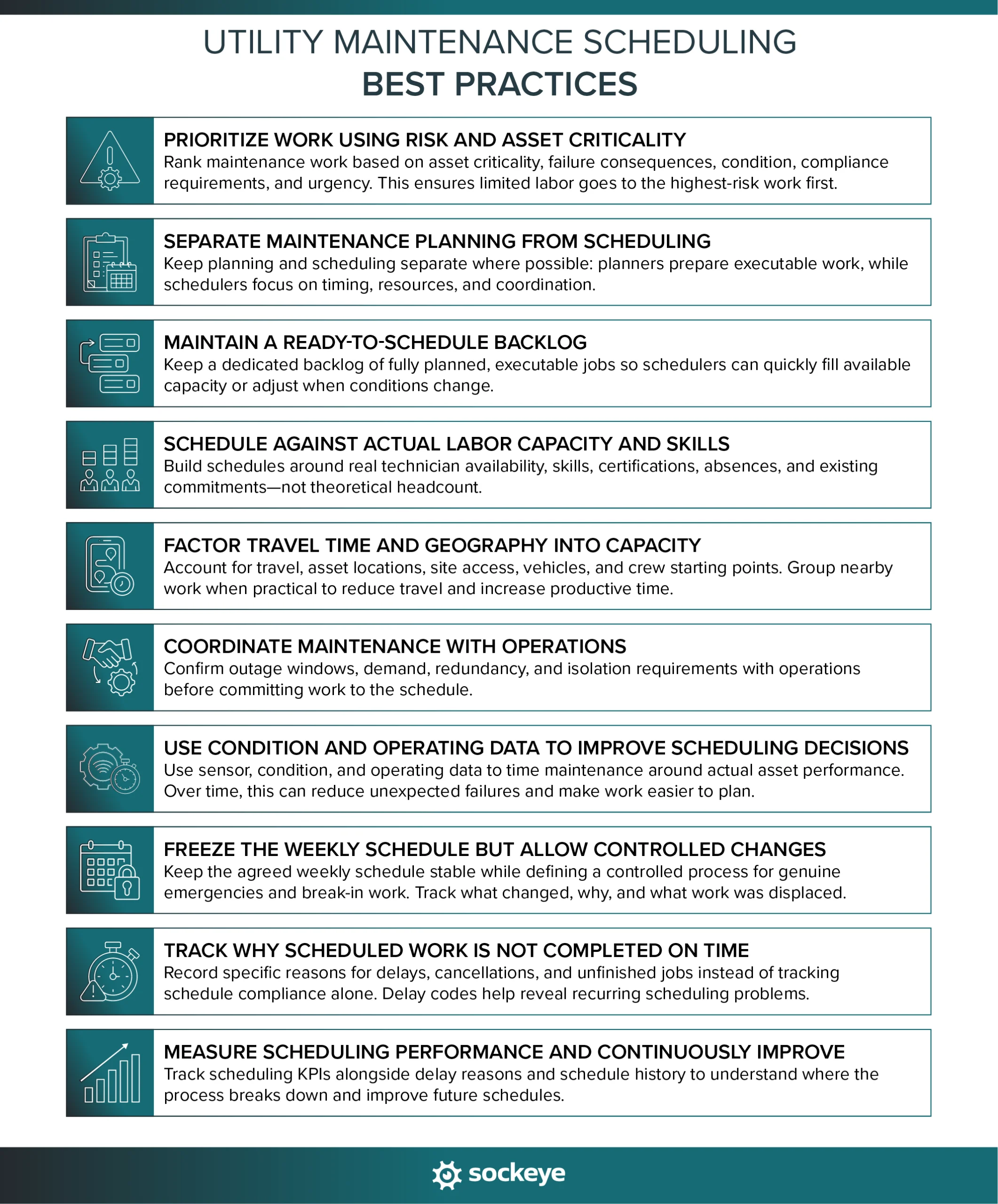 A list of utility maintenance scheduling best practices.
